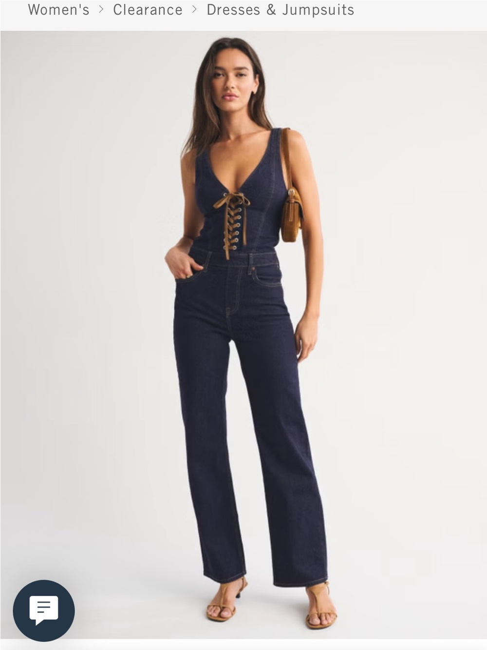 Abercrombie & Fitch Vegan Suede Lace-Up Denim Jumpsuit